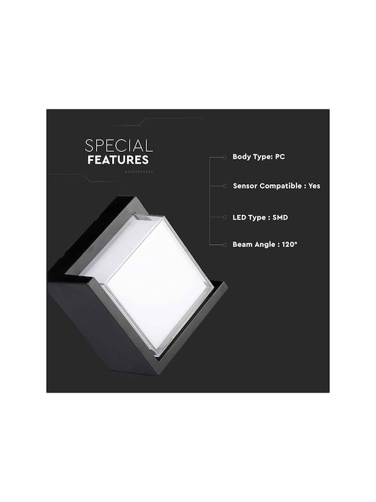V-TAC Επιτοίχια Εξωτερική Πλαφονιέρα LED IP65 12W με Φυσικό Λευκό Φως 16x16x10εκ.
