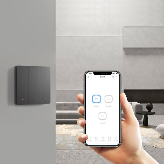 Sonoff M53c80 Χωνευτός Διακόπτης Τοίχου Wi-Fi Τριπλός με Πλαίσιο Γκρι