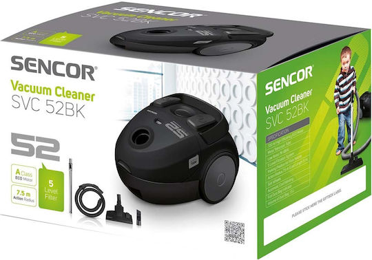 Sencor SVC 52BK-EUE3 Ηλεκτρική Σκούπα 700W με Σακούλα 1.5lt Μαύρη