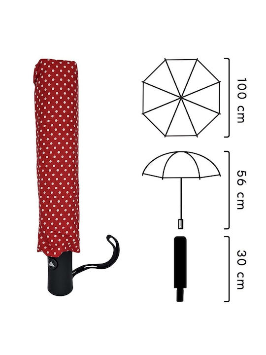 Windproof Automatic Umbrella Compact Dot Red