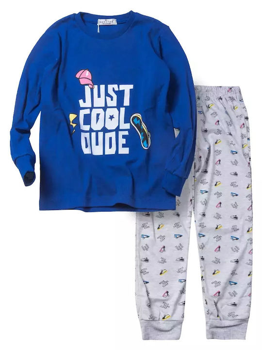 Hashtag Set Top & Bottom Kids Winter Cotton Pyjamas Blue