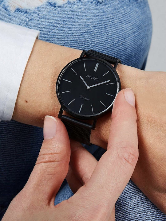 Oozoo Vintage Women's Watch with Black Metal Bracelet