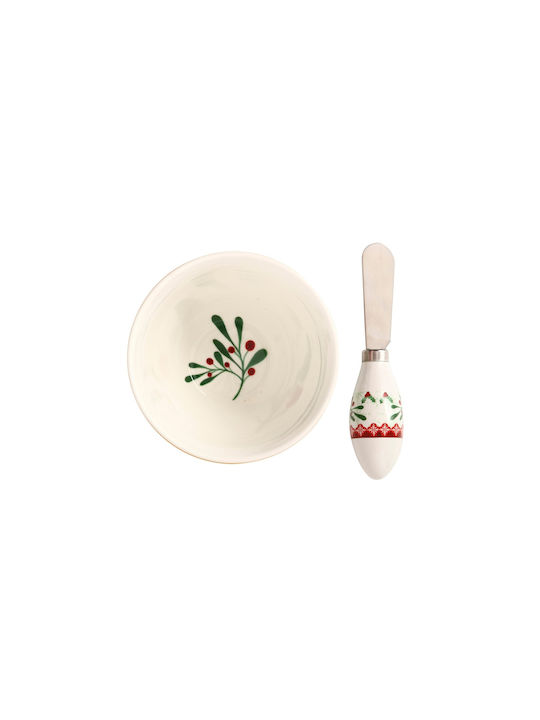 Maxwell & Williams Mistletoe Christmas Porcelain Bowl Ornament D10cm & Μαχαιράκι για Ντιπ