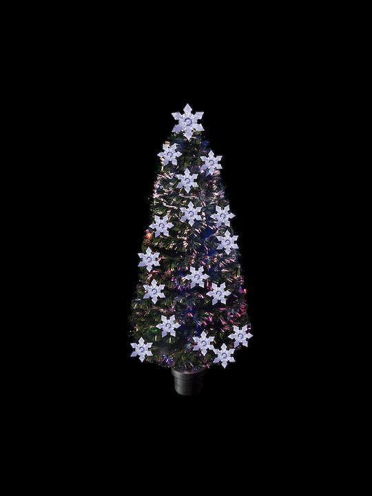 Led Decorated Christmas Green Tree with Metallic Base, Built in Branches and Optical Fibers Lighting H90cm