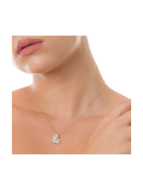 Oxzen Halskette mit Design Schmetterling aus Vergoldet Silber mit Perlen