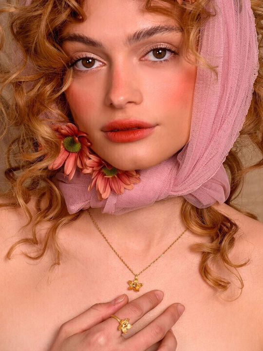 LifeLikes Κολιέ με σχέδιο Λουλούδι Επιχρυσωμένο