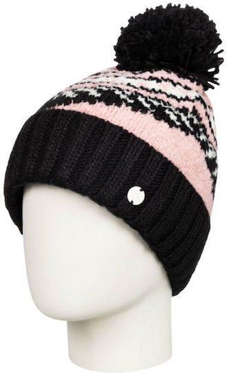 Hateya Pom Pom Beanie Γυναικείος Σκούφος Πλεκτός Μαύρο/Ροζ