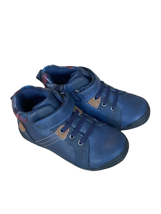 Anatomical Leather Kids Boots with Velcro Blue