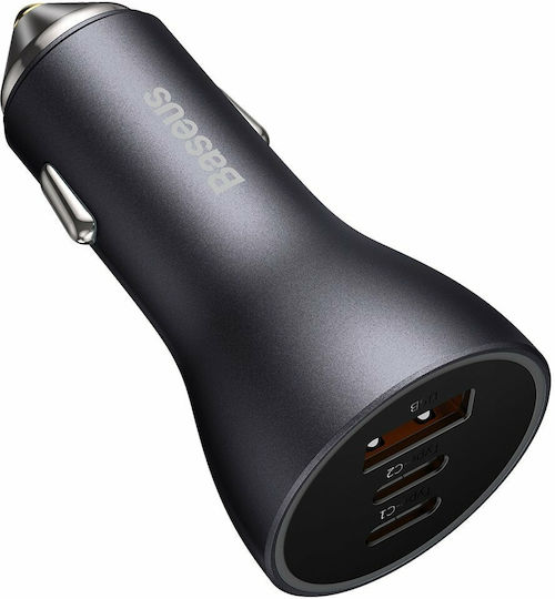 Baseus Golden Contactor Pro Car Charger 65W with Ports: 1xUSB 2xType-C Gray Color