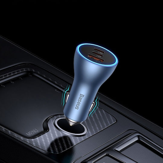 Baseus Golden Contactor Pro Car Charger 65W with Ports: 1xUSB 2xType-C Gray Color