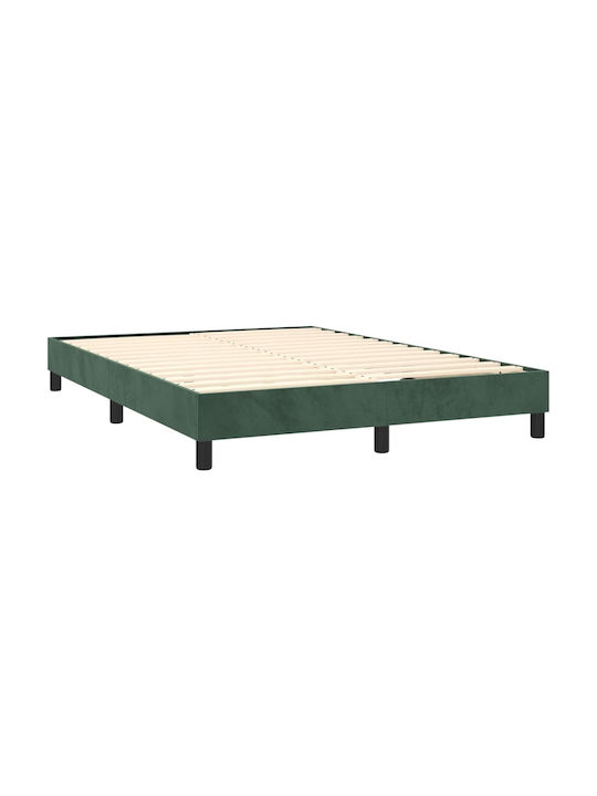 Double Bed Base Upholstered with Dark Green Fabric Suitable for Mattress 140x200cm