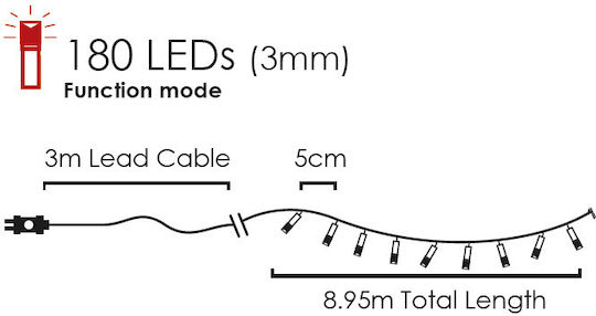 180 Lichterketten LED 3m. Rote in Zeichenfolge 1Stück