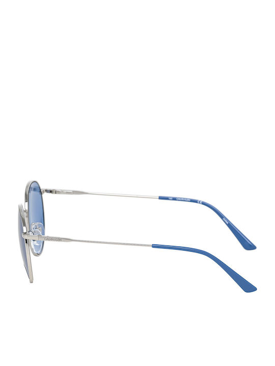 Calvin Klein Women's Sunglasses with Silver Metal Frame and Blue Lens CK18104S 045