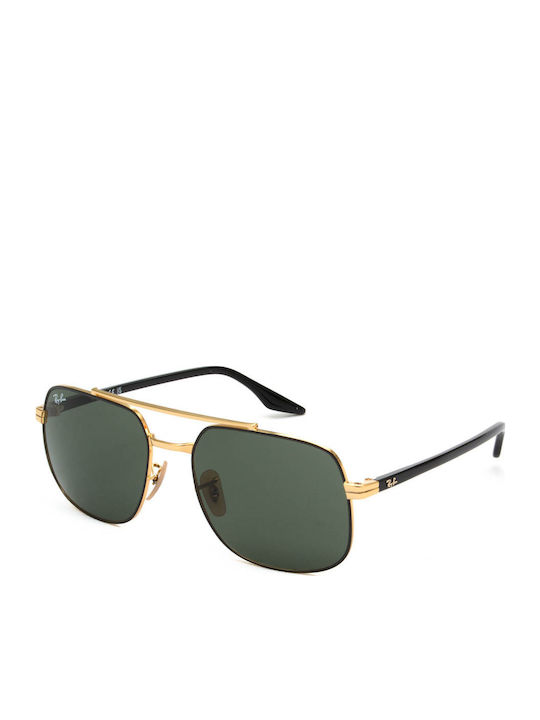 Ray Ban Unisex Sunglasses With Gold Metallic Frame And Green Lens