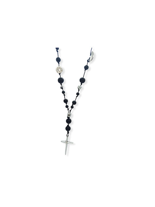 Rosary Necklace Ananna Cross Metallic with Hematite Black