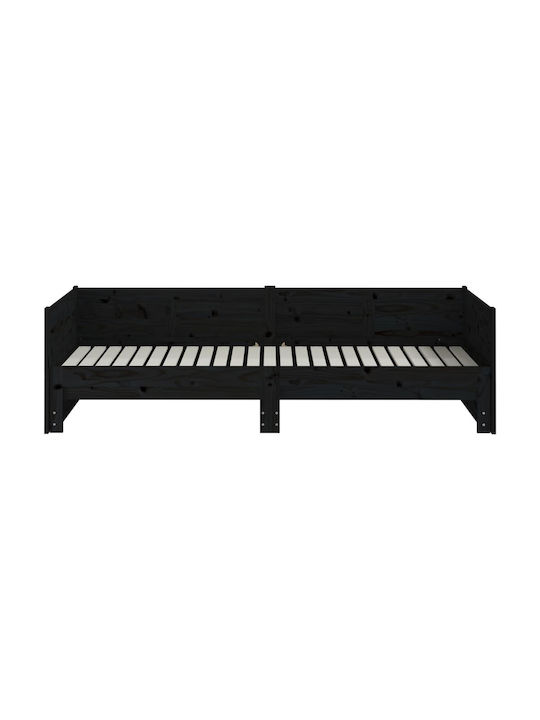 Sofa Bed Single Solid Wood Black with Slats for Mattress 90x200cm