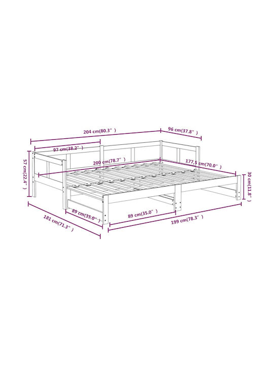 Sofa Bed Single Solid Wood Black with Slats for Mattress 90x200cm