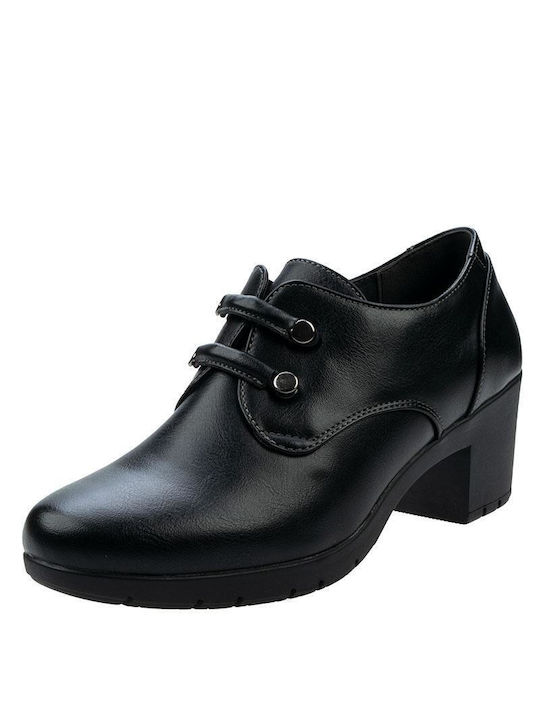 V&D Pantofi Oxford pentru femei cu toc mediu Negru