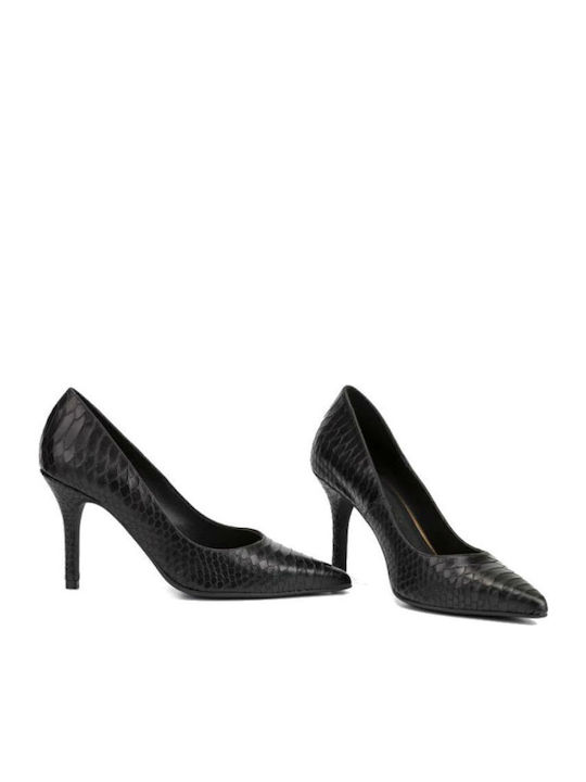 Leather Pointed Toe Black Heels