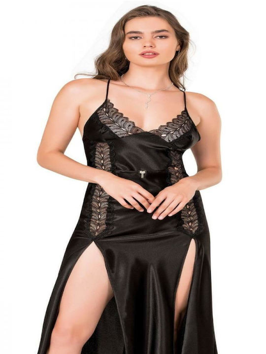 Moongirl Satin Cămașă de noapte pentru Femei Negru