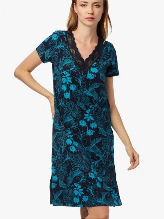 Minerva Summer Cotton Women's Nightdress Blue