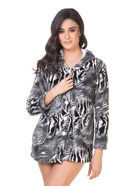 Comfort Winter Women's Fleece Robe Grey Animal 5053 5053 grey animal