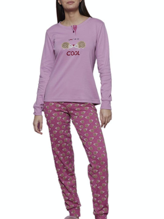 Noidinotte Winter Damen Pyjama-Set Baumwolle Rosa