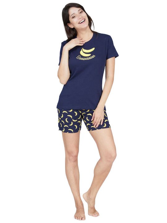 Happy People Set Summer Women's Pajamas Navy Blue