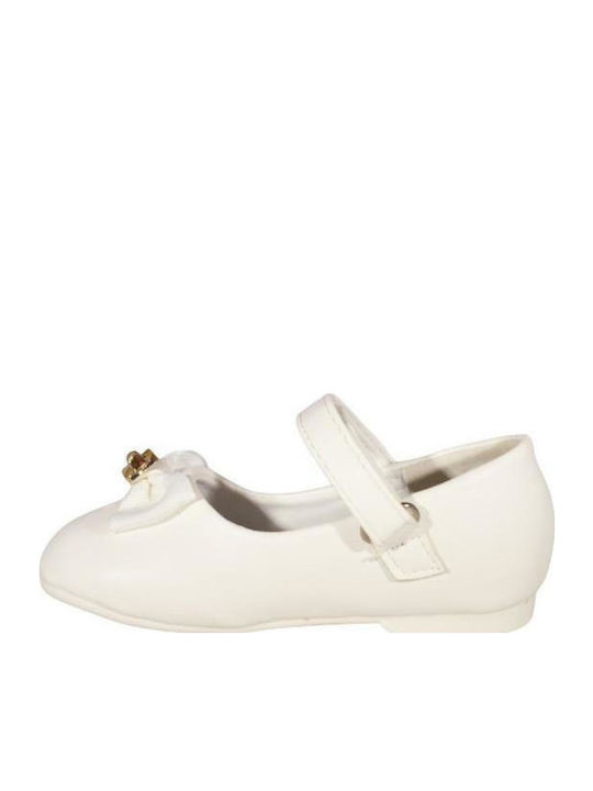 Kids Anatomic Leather Ballerinas with Hoop & Loop Closure White
