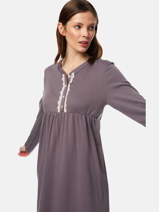 Minerva Winter Cotton Women's Nightdress Grey Mist