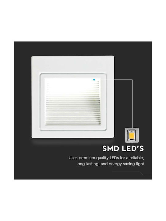 V-TAC Pătrat Metalic Spot Încorporat cu LED Integrat și Lumină Alb Natural Alb 7.2x7.2cm. 1buc