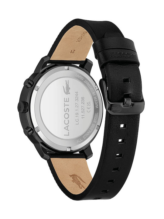 Lacoste Replay Ανδρικό Ρολόι 44mm Χρονογράφος Μπαταρίας με Μαύρο Δερμάτινο Λουράκι