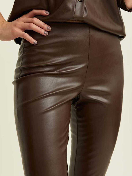 Women's High-waisted Fabric Trousers Brown