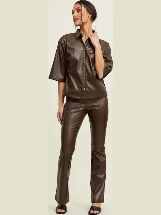 Women's High-waisted Fabric Trousers Brown