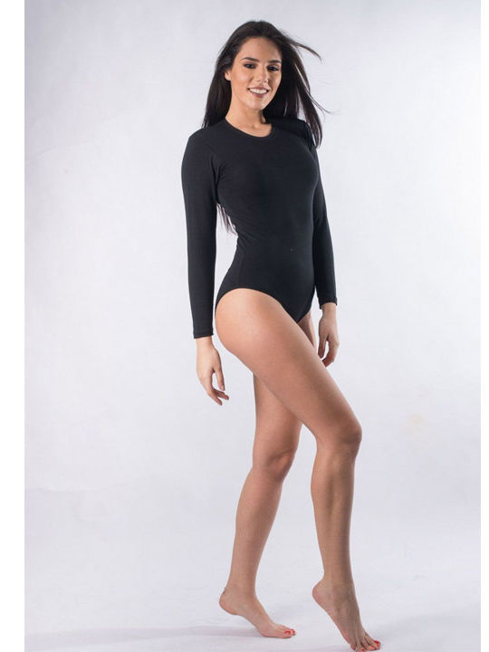 Long Sleeve Bodysuit Slim Fit Black