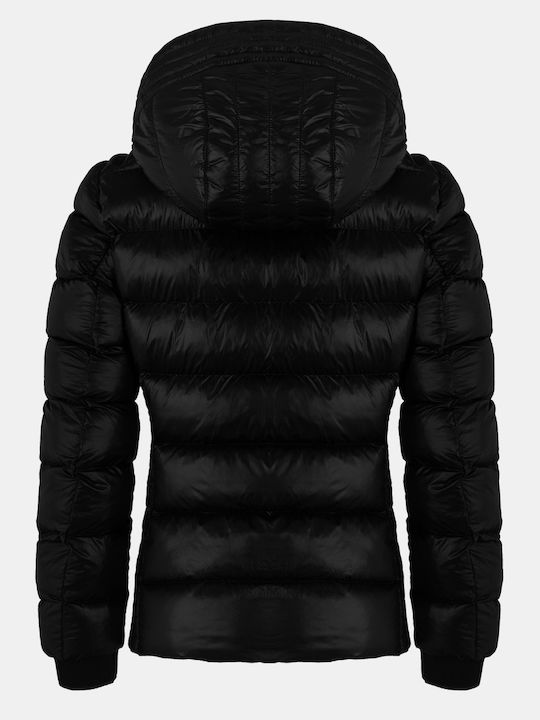 Women's Short Puffer Jacket for Winter with Hood Black