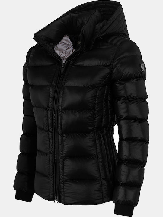 Women's Short Puffer Jacket for Winter with Hood Black