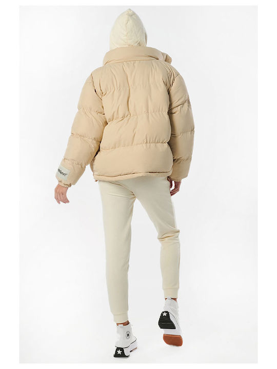 071231 Women's Short Puffer Jacket for Winter Beige