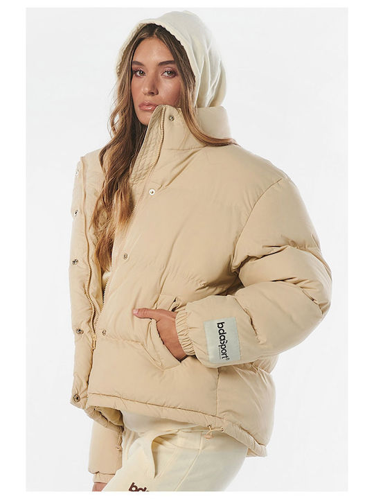 071231 Women's Short Puffer Jacket for Winter Beige