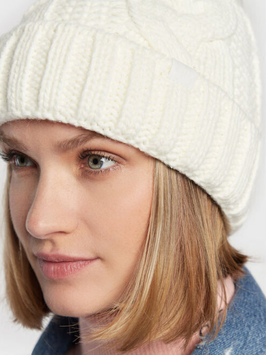 Pom Pom Beanie Γυναικείος Σκούφος με Πλεξούδες σε Λευκό χρώμα