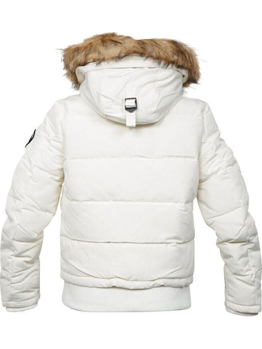 Everest Kurz Damen Puffer Jacke mit pelziger Kapuze für Winter Off White