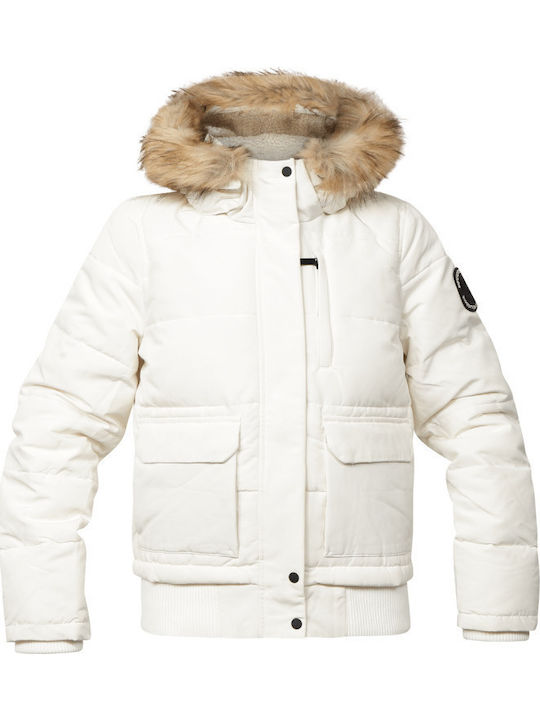 Everest Kurz Damen Puffer Jacke mit pelziger Kapuze für Winter Off White