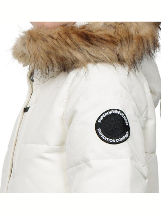Everest Kurz Damen Puffer Jacke mit pelziger Kapuze für Winter Off White