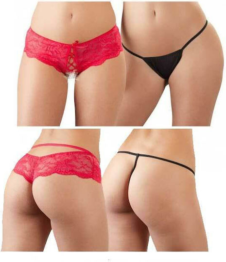 Cottelli Collection Pants & String Set Frauen Sexy Zeichenfolge offenem Schritt Black Red