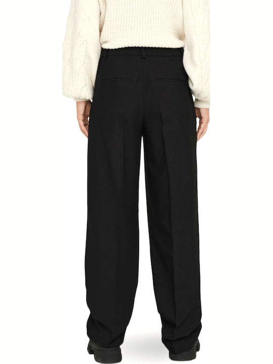 Women's High-waisted Fabric Trousers Relaxed Fit Black