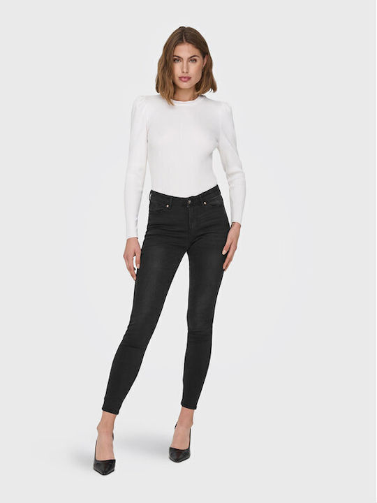 Only Wauw Women's Jean Trousers Mid Rise in Skinny Fit Washed Black