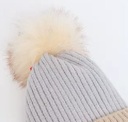 CP-02 Pom Pom Beanie Frauen Beanie mit Rippstrick Light Blue/ Beige CP02