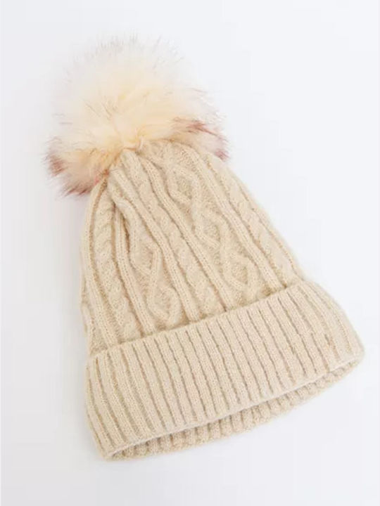 Fragola CP-03 Γυναικείος Pom Pom Beanie Σκούφος σε Μπεζ χρώμα