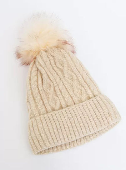 CP-03 Γυναικείος Pom Pom Beanie Σκούφος σε Μπεζ χρώμα