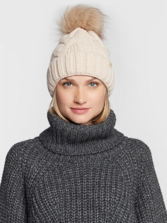 Beanie Cap with Braid Beige